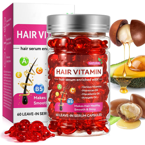 Hair Treatment Serum, Hair Vitamin Serum Capsule, 60PCS Enriched with Moroccan Macadamia Avocado Oils, Vitamins A C E Pro B5, No Rinse and Safe fo...