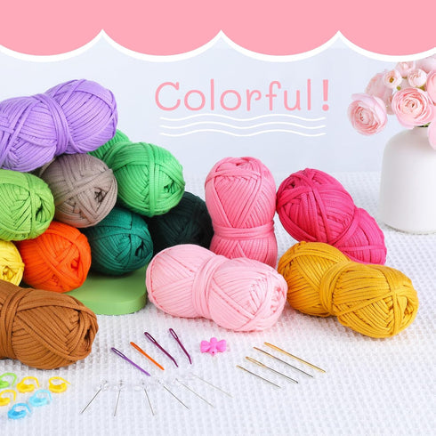 Yarn for Crocheting, 5X50g Easy Yarn, Beginner Yarn for Crocheting with Easy-to-See Stitches, Complete Cotton Nylon Chunky Yarn for Crocheting and...