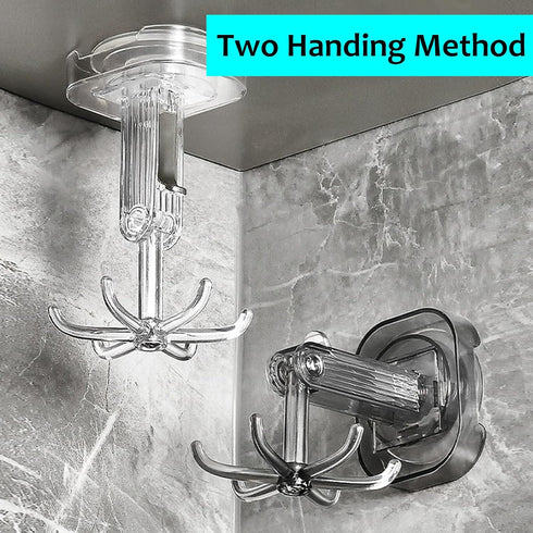 Reusable Utensil Hooks with 6 Hooks; 2 Pack Utensil Rack Self Adhesive & Suction Cup Hook 360° Rotating Under Cabinet Key Hook Kitchen Utensil Hol...