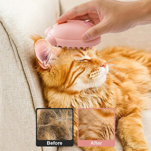 Cat Steam Brush Rechargeable Cat Brush Steamer for Shedding,Self-Cleaning Grooming Brush for Long &Short Haired Dogs and Cats,Remove and Clean Tan...