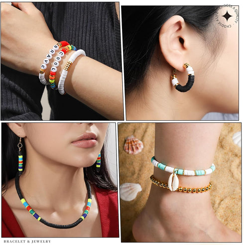 LEOBRO Clay Beads Bracelet Making Kit, 3524pcs White Black Clay Beads for Bracelets, Bead Bracelet Kits, Clay Bead & Gold Beads for Friendship Bra...