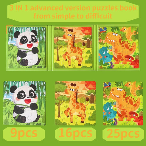Magnetic Puzzles for Kids Ages 3 4 5 6, Wooden Puzzles Book for Toddlers, Travel Games Puzzles, 3 in 1 Cartoon Jigsaw Puzzle Book, Kids Travel Puz...