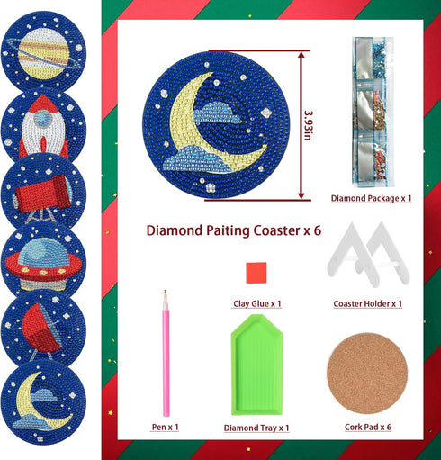 6 PCS Diamond Art Painting Coasters Kits, Starry Sky Picture Diamond Art Painting Coasters with Holder, Diamond Art Kits for Beginners Adults Art ...