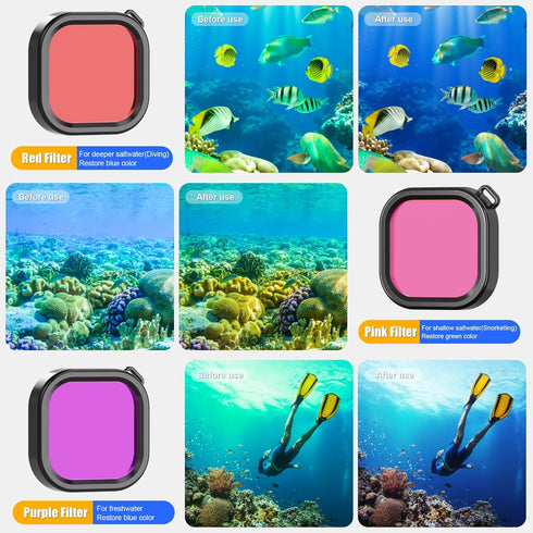 Waterproof Case with Dive Filters for Go Pro Hero 12 Black/Hero 11 Black/Hero 10 Black/Hero 9 Black, 230FT/70M Underwater Protective Housing Dive ...