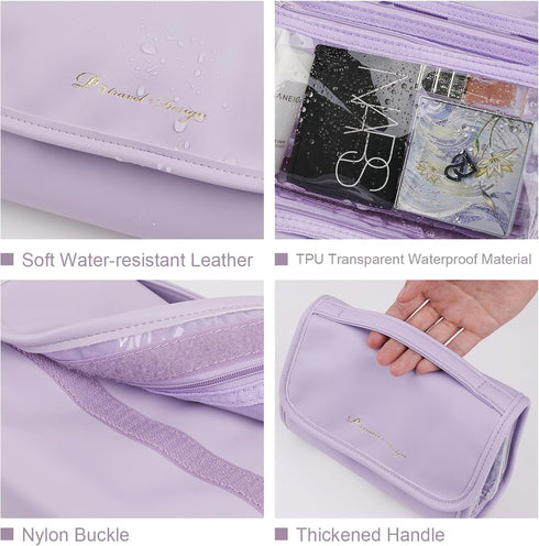 6-in-1 Roll-up Makeup Bag with 3 Detachable PVC Zip Pouches, Clear TSA Approved Travel Toiletry Bag Organizer for Cosmetics, First Aid, Medicine, ...