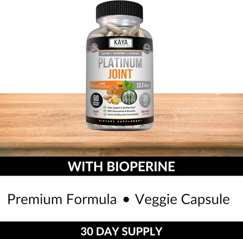 Kaya Naturals Platinum Joint | Nature Made Bioperine, Glucosamine, Turmeric with Boswellia, Healthy Natural Joint Support, Antioxidant Properties,...