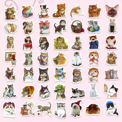 Cute Cat Stickers Bulk 100Pcs - Waterproof Vinyl for Water Bottles, Laptop, Phone Case, Guitar, Luggage - Kawaii, Watercolor Design for Kids, Girl...