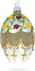 Multicolor Flowers On White Glass Egg Ornament 4 Inches...