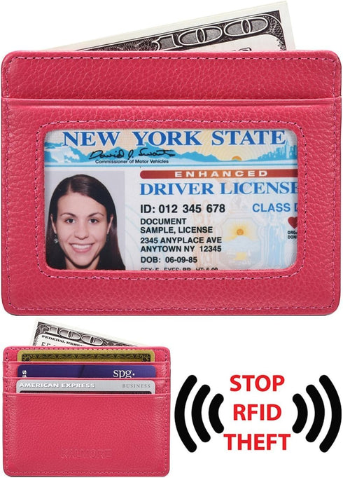 Unisex-Adult's Petite Credit Card Holder Leather Slim Minimalist Wallet, Rose with Id Window, Classic...