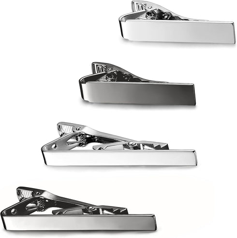 LOYALLOOK 2-4pcs Mens Tie Bar Pinch Clip Set for Regular Ties And Skinny Tie with Gift Box Silver Black Tone Pack 1.5-2.15Inches...