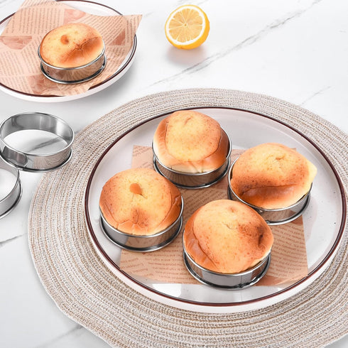 12Pack English Muffin Rings 3.15 Inch Crumpet Rings Stainless Steel Double Rolled Tart Rings, Round Metal Cooking Pastry Ring Molds for baking...