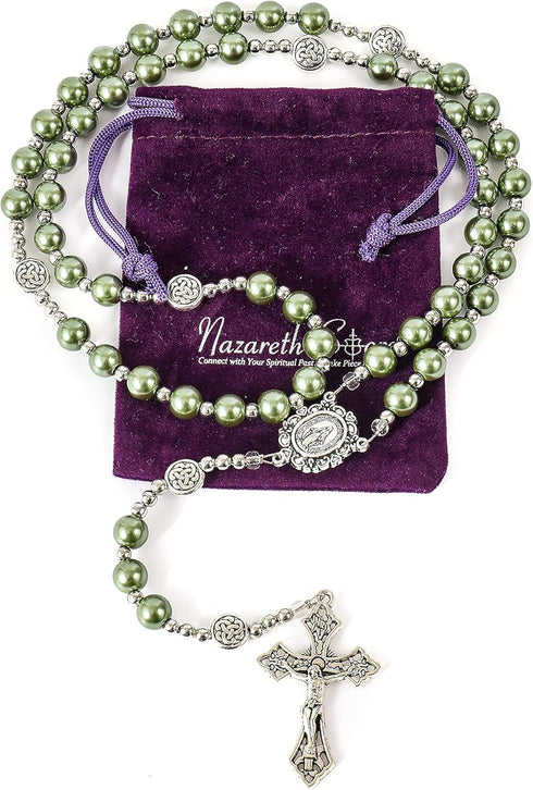 Nazareth Store Pearl Beads Rosary Miraculous Prayer Necklace Strong Metal Mystery Beaded Rosary for Men & Women...