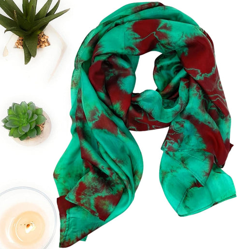 Millie & Boo 100% Brown & Green Marble Silk Scarf ladies scarf wrap silk shawl...