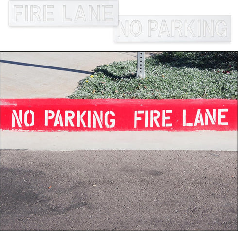 Fire Lane No Parking Stencil Set, 25.6x5.8" No Parking Template & 23.5x5.8" Fire Lane Stencil for Parking Lot Paint Templates Flexible Plastic Tra...