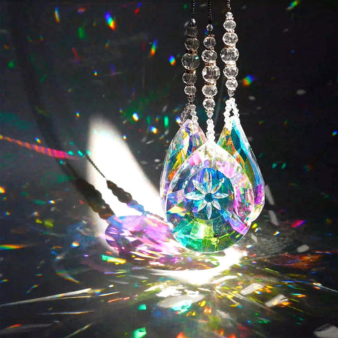 Crystal Suncatchers Hanging Crystals Rainbow 76mm Prisms Pendant with Chakra Beads for Window Indoor Outdoor Decor (Pack of 3)...