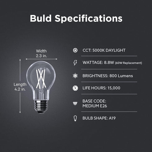 Feit Electric LED Built-in Dusk to Dawn Sensor Intellibulb - Clear Filament A19 with an E26 Medium Base Light Bulb - 60W equivalent - 15 Year Life...
