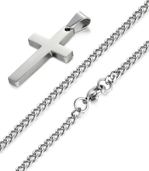 FIBO STEEL Stainless Steel Cross Pendant Chain Necklace for Men Women, 22-30 Inches...