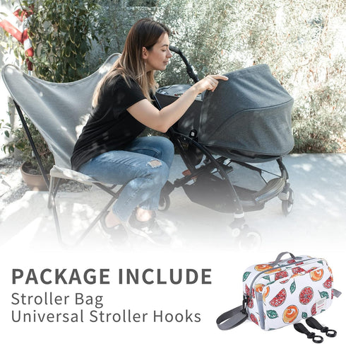 Non-Slip Stroller Organizer Bag for Diapers with Insulated Pocket, Stroller Hooks and Adjustable Strap,Universal Fit Most Strollers, Fruits...