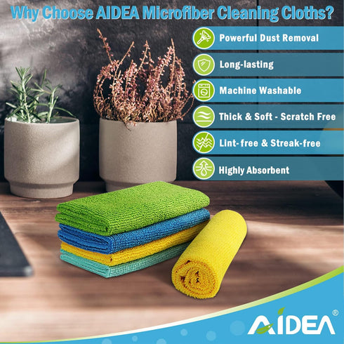 AIDEA Microfiber Cleaning Cloth, 8PK, All Purpose Microfiber Towels, Absorbent Cleaning Rags Kitchen Towels, Lint Free Dusting Cloth for House, Ki...