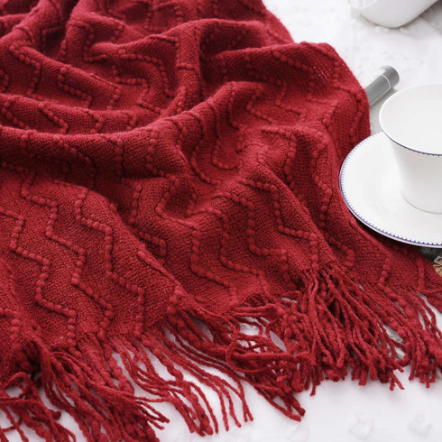 BATTILO HOME Christmas Red Throw Blanket for Couch, Textured Soft Burgundy Throw Blankets, Decorative Knitted Red Blanket for Sofa Bed Living Room...