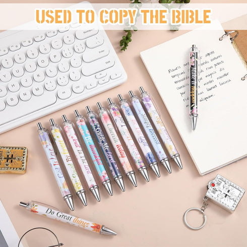 Jutom 30 Pcs Bible Verse Ballpoint Pens Christian Flower Pens Inspirational Quotes Pens Retractable Black Ink Pens for Women Men Colleague Coworke...