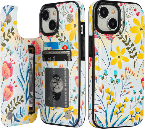 HAOPINSH for iPhone 15 Wallet Case with Card Holder, Floral Flower Pattern Back Flip Folio PU Leather Kickstand Card Slots Case for Women Girls, D...