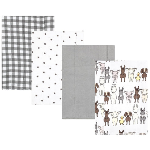 Hudson Baby Unisex Baby Cotton Flannel Burp Cloths 4-Pack, Farm Friends Grey, One Size...