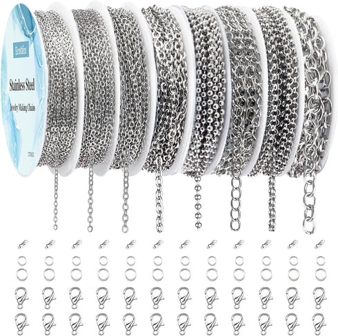 Ecoofor Necklace Chains for Jewelry Making, 62.3 Feet 8 Rolls 304 Stainless Steel Jewelry Chains for DIY Necklace Bracelet Jewelry Making with Sta...