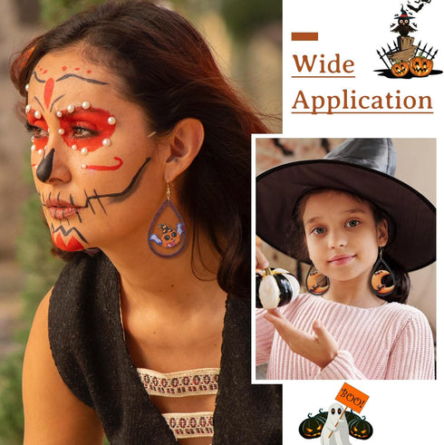 Craftdady 40Pcs Halloween Teardrop Charms Wooden Earring Making Kit Pumpkin Ghost Moon Pendants with Brass Jump Ring & Earring Hooks for Adults Cr...