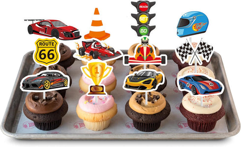 36Pcs Race Car Cupcake Toppers Racing Car Birthday Decorations for Race Car Birthday Party Favors Let's Go Racing Party Racing Car Baby Shower Sup...