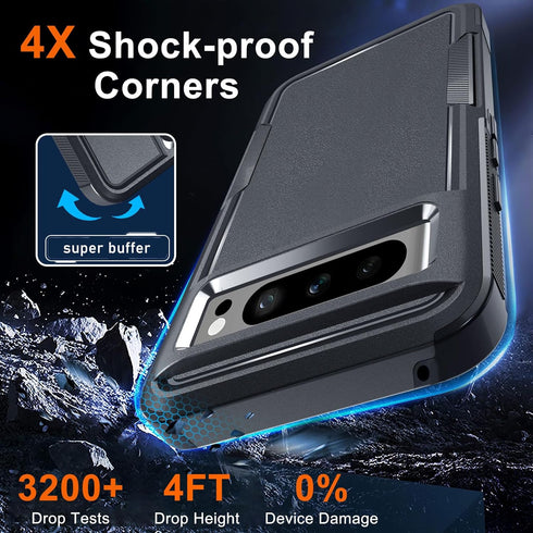 for Google Pixel 8 Pro Case, Full Body Heavy Duty Rugged Shockproof Protective Phone Cover with Wrist Lanyard Strap, Tempered Glass Screen Protect...