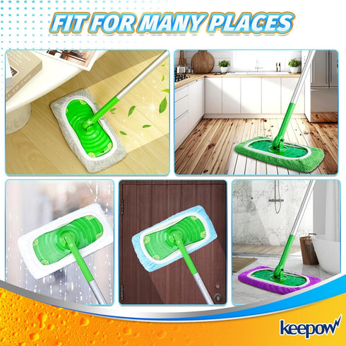 KEEPOW Reusable Microfiber Mop Pads for Swiffer Sweeper Mop, Washable Wet Pad Refills for Wet & Dry Use, Microfiber Dry Sweeping Cloths for Hardwo...