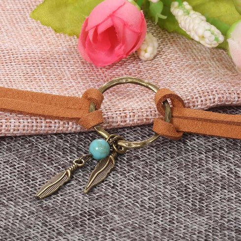 Layering Leather Choker Necklace Indian Feather Leather Choker Coller Necklace Doudal Layer Velvet Choker Necklace Boho Circle Necklace Jewelry fo...