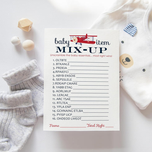 Airplane Baby Shower Games for Boys - Word Scramble Activity - Fun Gender Neutral Baby Shower Game for Guests - Adventure Theme in Red and Blue - ...