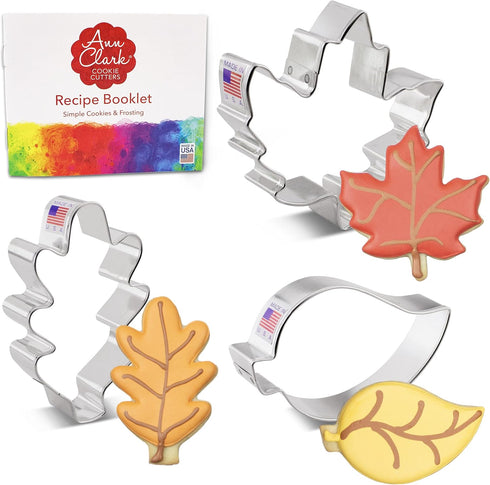 Fall Leaves Cookie Cutters 3-Pc Set Made in USA by Ann Clark, Maple, Oak, Aspen...