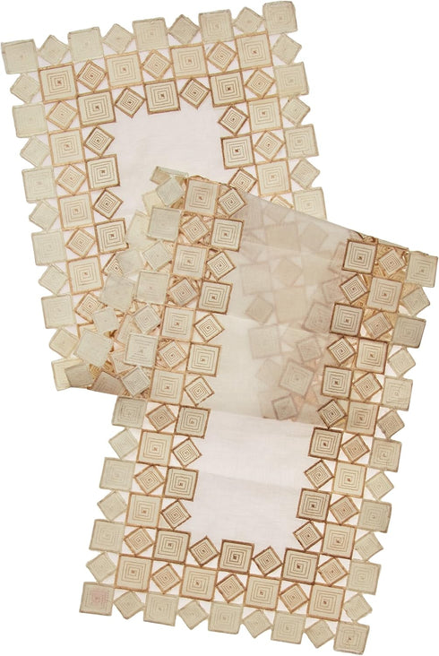 Violet Linen Sevill Decorative Embroidered Cutwork Table Runner, 14" x 54", Ivory...