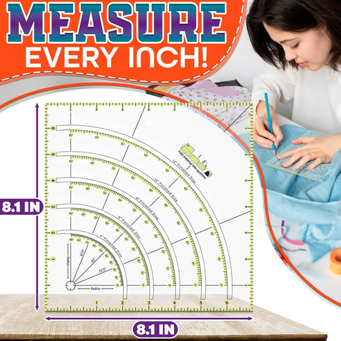 Acrylic Square Quilting Ruler - Quilting Rulers for Precision Cutting, Patchwork Crafts & DIY Decor - Easy to Use, 8.1x8.1 Transparent Square Quil...