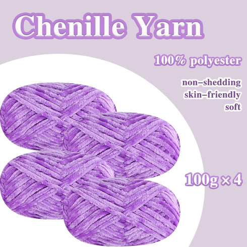 4 PCS 400g Soft Chenille Yarn Velvet Yarn for Crocheting,Fluffy Yarn for Knitting and Crochet DIY Craft,Warm Yarn for Blanket Bag Hat Scarve Cloth...