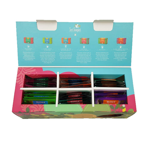 BOH Seri Songket Tea Gift Variety Pack - Exotic Flavors: Earl Grey Tangerine, Passion Fruit, Lychee Rose, Mango, Lemon Mandarin, Lime Ginger - 30 ...