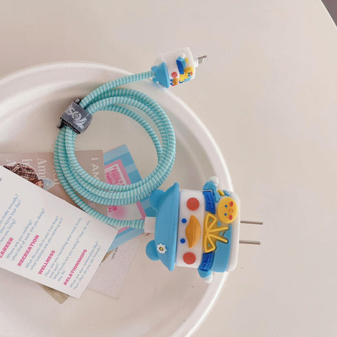 3D Cute Cartoon Charger Protector Case - Compatible for Apple 20W USB-C Power Adapter and Lightning Cable (Hat Duck)...