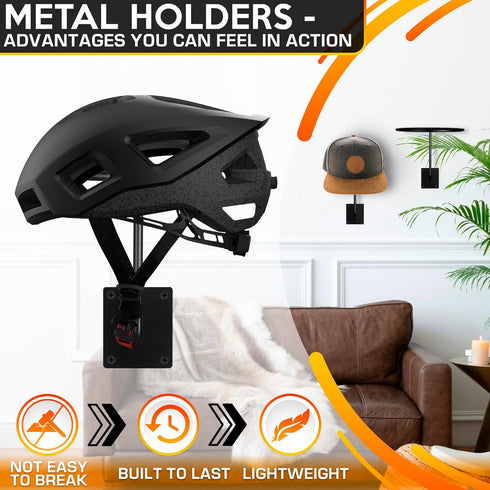 BURIUS 9 Pcs Helmet Holder Wall Mount - Reliable Cowboy Hat Holder for Wall Made of Sturdy Metal, Easy & Firm Installation for Convenient Storage ...