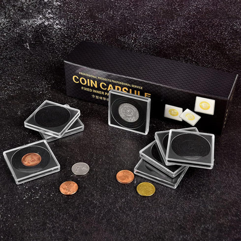 Coin Snap Holders, 20 Pieces Silver Dollar Coin Holder, Coin Capsule Storage Box with 5 Size (20/25/30/35/40 mm) Adjustable Gaskets, Coins Collect...
