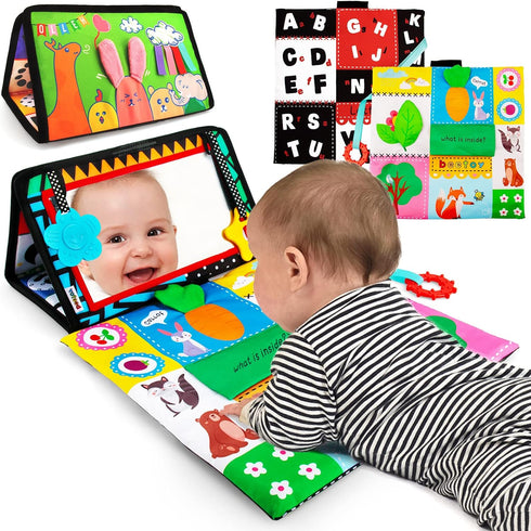 beetoy Tummy Time Baby Mirror Toys with Black and White Pattern, High Contrast 3D Activity Play Crinkle Toys Baby Mirror for Newborn 0 3 6 Months...