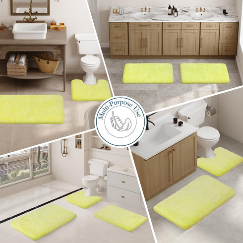 Walensee Bath Rug Non Slip Bathroom Mat (20 x 32, Yellow) Water Absorbent Soft Microfiber Shaggy Bathroom Rug Machine Washable Bath Mat Thick Plus...