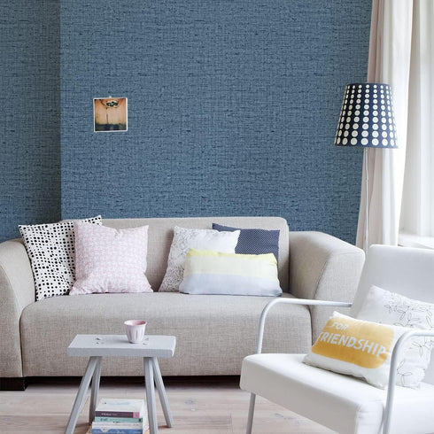Blue Peel and Stick Wallpaper Linen Contact Paper for Cabinets Countertops Waterproof Grasscloth Wall Paper for Bedroom Stick on Wallpaper Texture...