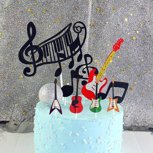 JeVenis 30 Pcs Music Notes Cupcake Toppers Guitar Cake Toppers Rock Cupcake Topper for Kids Birthday Musician Party Baby Shower Party Favor...