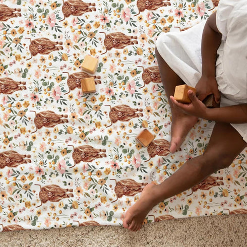 Highland Cow Floral Minky Baby Blanket Dotted Backing Girl, Boho Western Farm Animal Yak Flower Double Layer Nursery Bed Blankets, Soft Plush Newb...