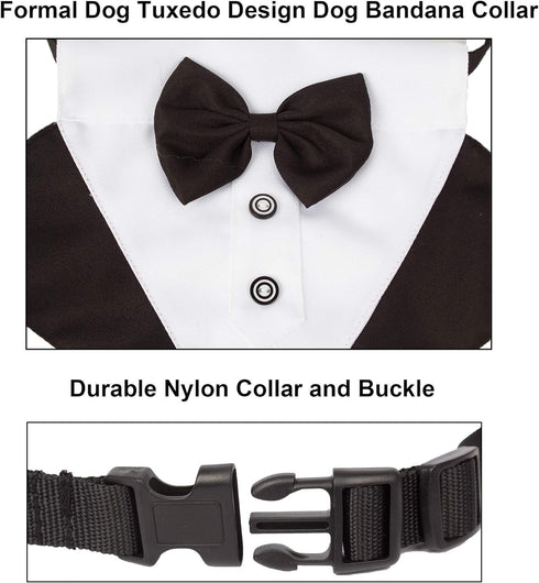 ADOGGYGO Formal Dog Tuxedo Wedding Dog Bandana Collar Dog Collar with Bow Tie Adjustable Dog Bowtie Collar Bandana for Small Medium Large Dog Pet ...