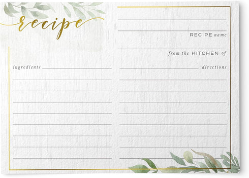 Dashleigh Farmhouse Greenery Recipe Cards with Gold Foil - 48 Double Sided 4x6 Cards - Sage Green Rustic Kitchen & Bridal Shower Gift...