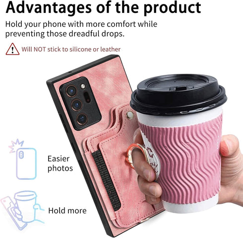 Phone Case for Samsung Galaxy Note 20 Ultra 5G Wallet Cover with Screen Protector and Wrist Strap RFID Card Holder Ring Stand Note20 Plus Notes 20...